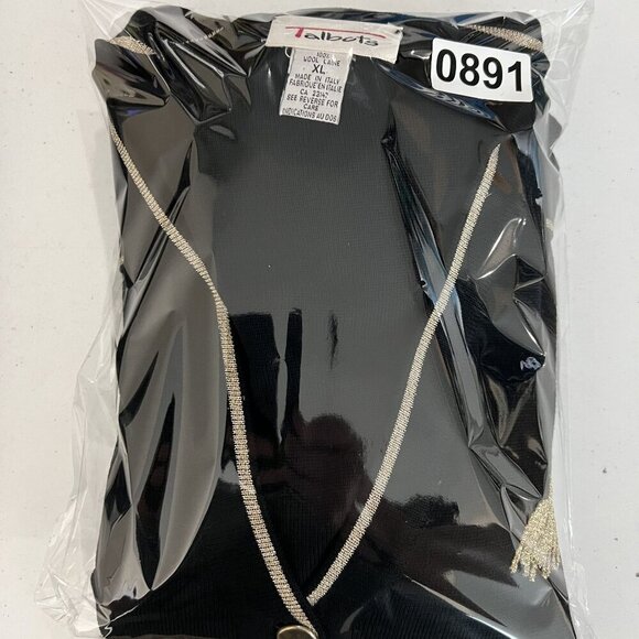 Talbots Womens XL Black Wool Cardigan Gold Embroidery Italy Made Button Up Artsy - Picture 14 of 16